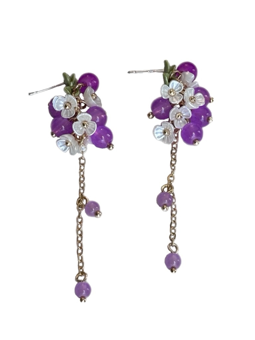 Grape Cluster Drop Floral Dangle Earrings - Picture 4 of 6